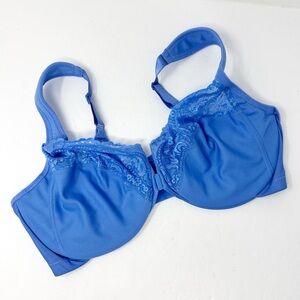 Glamorise Full Figure Plus Size WonderWire Front Close Bra Blue Lace Size 42D